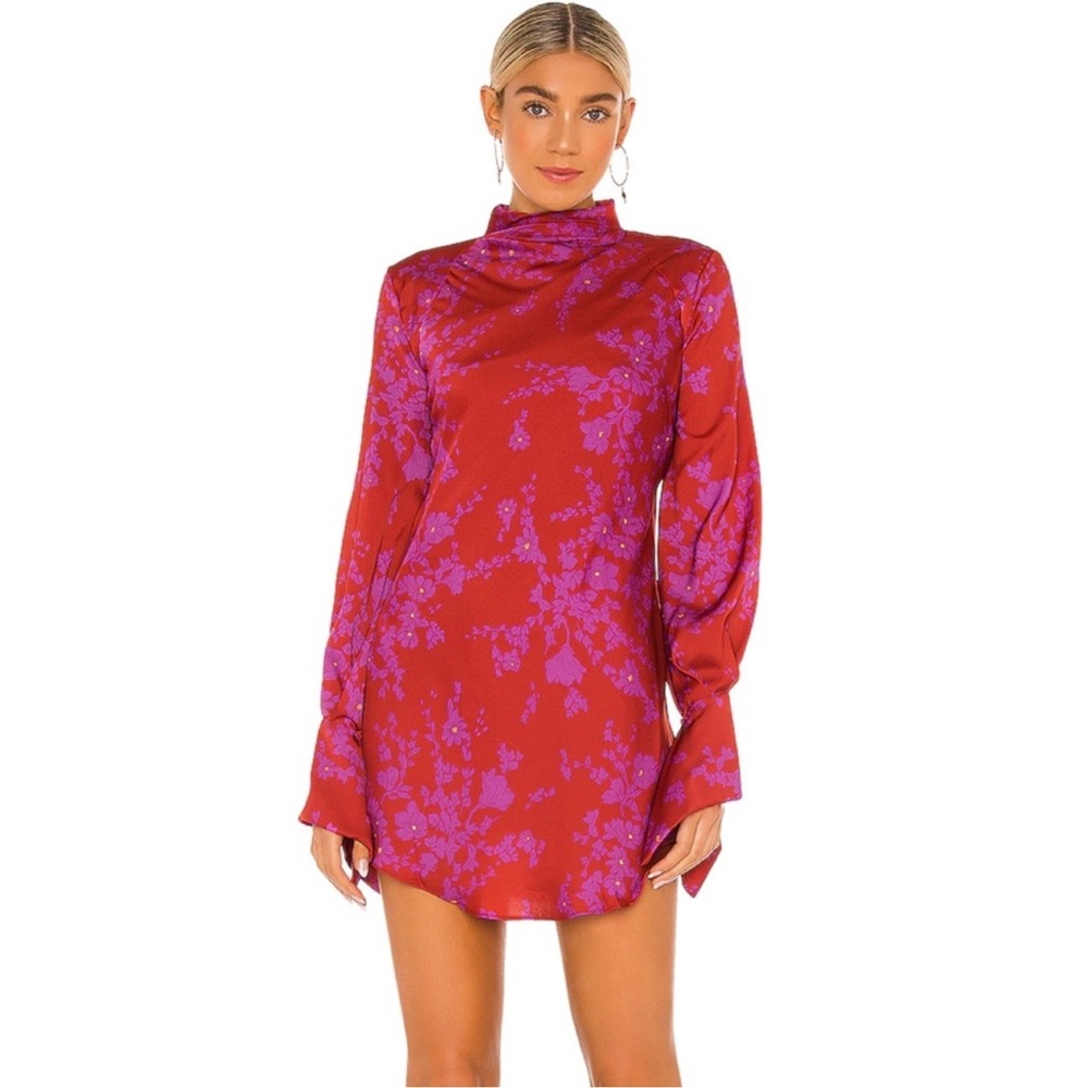 Free People Red and Purple Long Sleeve Mini Dress